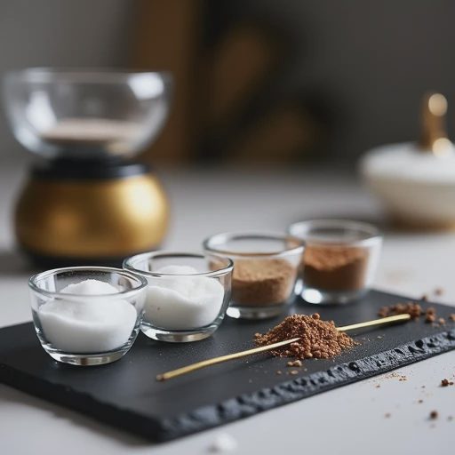 A modern black slate tray with four transparent small glass containers neatly arranged on it.