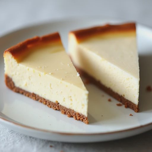 A macro photograph showing two slices of chilled cheesecake.