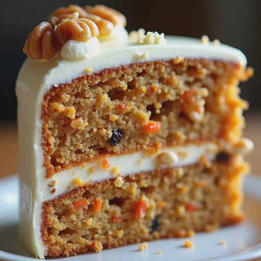 Golden cake crumb with finely diced, moist carrots and roasted walnut pieces clearly visible.
